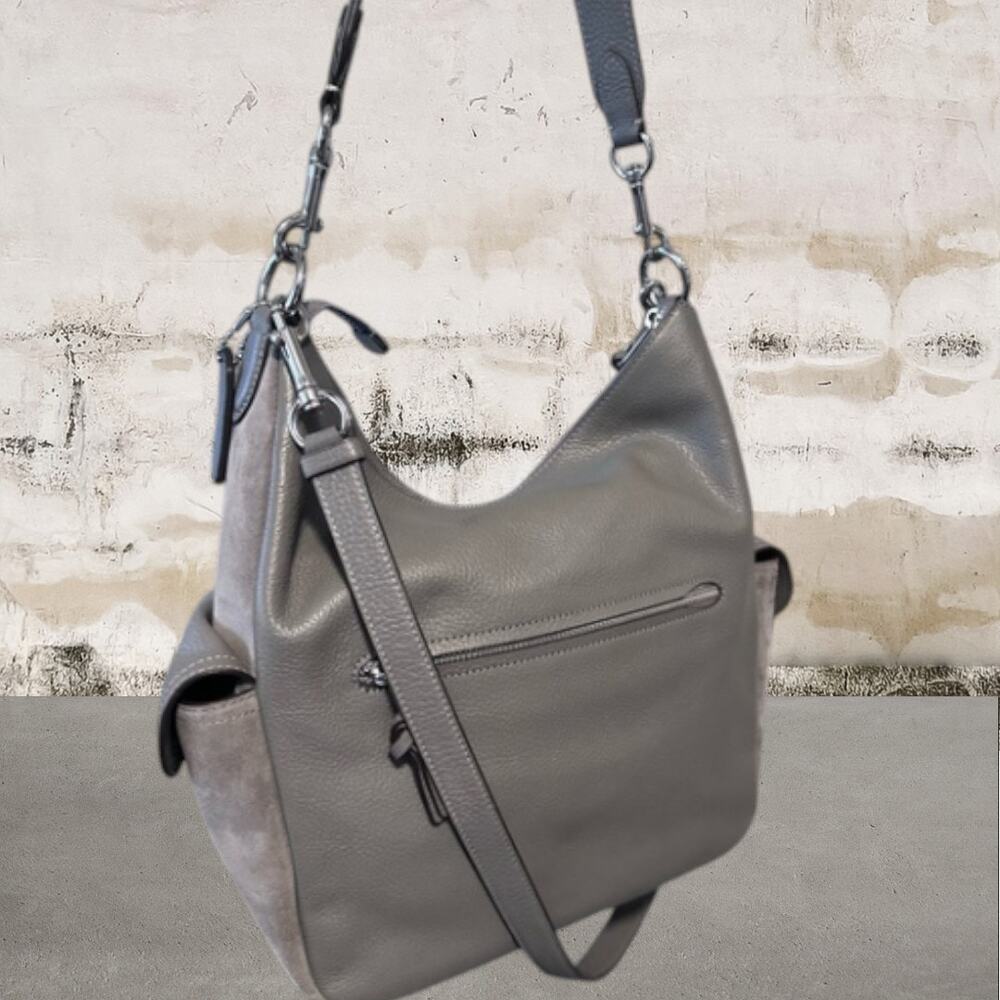 Coach C1522 Pennie Hobo Heather Gray Suede & Leather Convertible Shoulder Bag - Picture 8 of 9